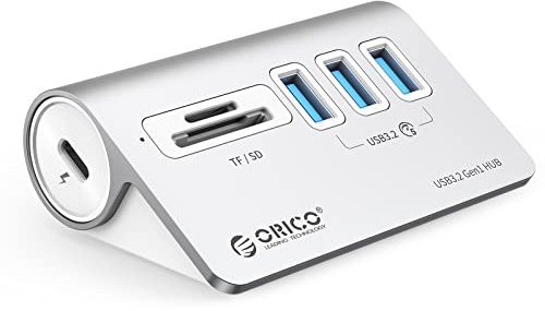 ORICO USB C Hub, USB 3.2 GEN 1 Hub mit TF/SD Kartenleser, 3 USB A Ports, 5 Gbps USB Verteiler, 0.5M USB C Kabel, USB Splitter mit Typ C Netzteil Port 5V/2A für iMac, MacBook, MacBook Pro
