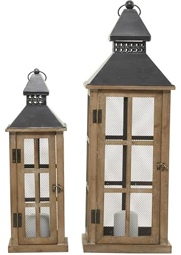 Deco 79 Kerzenlaterne aus Holz, für drinnen und draußen, Leuchtturm-Stil, dekorative Laterne, Kerzenhalter, Set mit 2 Laternen, 71,1 cm, 53,3 cm hoch, Braun
