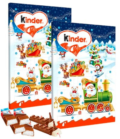 Kindar advent calendar - kindar chocolate advent calendar 2025 kids Christmas countdown - 24 pieces individually wrapped mini bars - Christmas chocolate gift advent (Pack of 2)