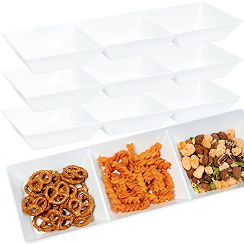 Youngever 4 Pack Stackable Plastic Serving Trays, 38CM x 13CM Compartment Platters for Party (White)