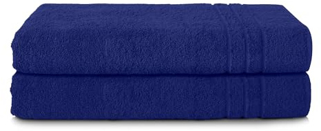 Komfortec 2er Saunatuch Set 70x200 cm aus 100% Baumwolle, XXL-Saunatücher, Sauna Handtuch, Weich, Groß, Frottee, Schnelltrocknend, Navyblau