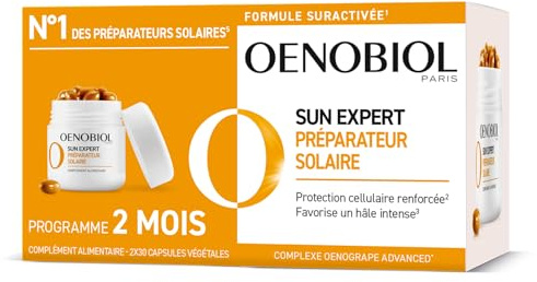 OENOBIOL - Préparateur solaire - Hâle intense, éclatant - Programme 2 mois | Sun Expert - Protection cellulaire renforcée* - Prépare la peau à l'exposition au soleil - Complément Alimentaire 60 capsules