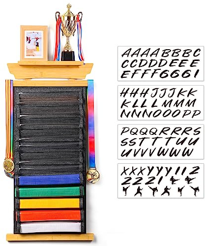 Tilhumt 12 Belts Karate Belt Display Rack with Photo Shelf, Felt Taekwondo Belt Display Holder Martial Arts Belt Display for Adults TKD, BJJ, Kungfu