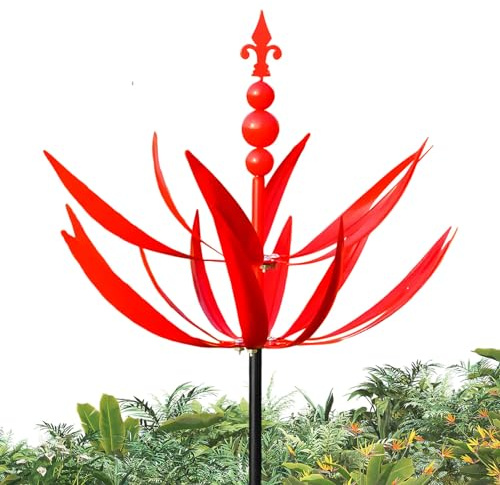 Metall Windrad - Windrad Für Draußen - Windrad Für Garten Wetterfest Gartenstecker Gartendeko Wetterfest Und Standfest Aus Metall | Höhe 90cm Blumenstecker Kinetische Skulptur Für Hof Und Garten