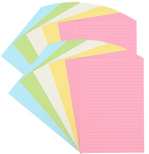 A5 Lined Notebook Paper,Color Loose Leaf Paper for 6-Ring Binder Planner Organizer, 6-Hole Binder Refill Paper Insert, 50 Sheets/100 Pages,Ruled (8.25 x 5.6) (2)