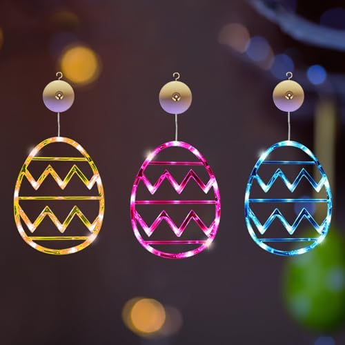 DZAY 3 Stück Lichterkette Ostern Deko Led Osterbeleuchtung,Osterlichterkette Fensterbeleuchtung Frühlingdeko Innenleuchten,Ostereier Hängende Lichterkette mit Saugnapf von Batteriebetriebene