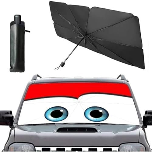Pare Soleil Voiture,Parapluie Pare Soleil Voiture Pare Brise Avant,Pare Soleil Voiture Avant avec Design Adorable d'yeux,125 x 65 cm,avec Sac, pour Sportives, compactes et hatchbacks