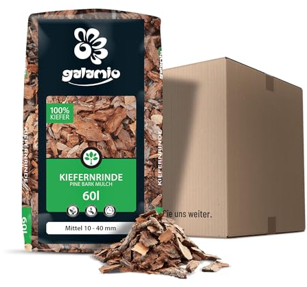 GALAMIO Kiefernrinde Kiefernmulch Rindenmulch Rinde Mulch Garten Dekor Pinus Sylvestris Natur Wald Kiefer Mittel 10-40mm 60l Sack / 1 Karton