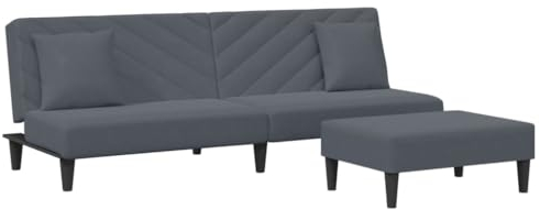 vidaXL Sofagarnitur 2-TLG., Schlafsofa mit Kissen Fußhocker, Klappbett Klappsofa mit Schlaffunktion, Bettsofa Sofabett Sofa Couch, Dunkelgrau Samt