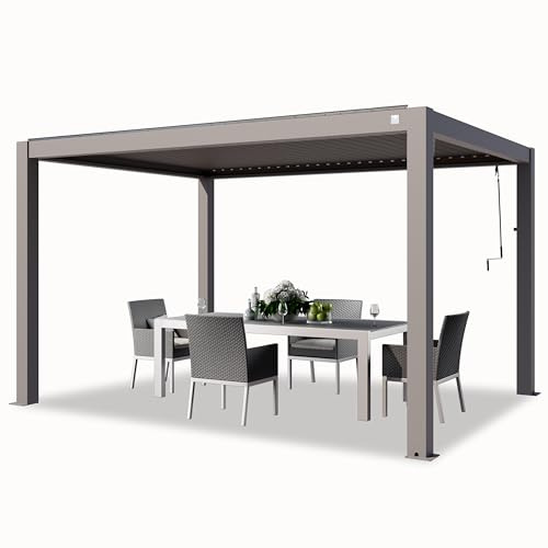 PRIMEYARD Pergola 3x4 m stolpar av aluminium med lamelltak av aluminium terrasstak grå