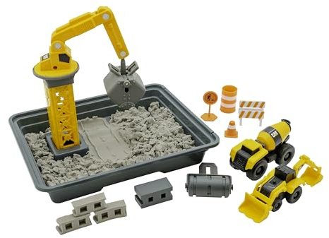 CAT Baustellenfahrzeuge Kinder Spielzeug | Dig N' Build Beton Spielset mit 340 Gramm Betonmischung & Aufbewahrungsbehälter | Kinetischer Sand Baustellen Sandspielzeug Set & Geschenke ab 3 Jahren