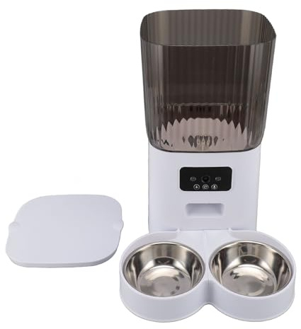 Automatic Cat Feeder, WiFi Cat Food Dispenser with APP Control, 5L Auto Pet Feeder Dispenser Freshness Dry Food, Customized Timed Feeding, Easy Removal for Cleaning (Double Bowl