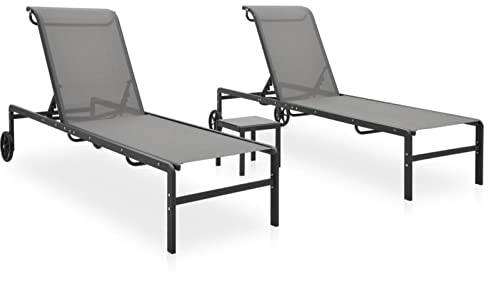 ShCuShan Sonnenliegen 2 STK. mit Tisch Textilene und Stahl Strandstuhl MöBel Sonnenliegen Klein Garten Doppelliege