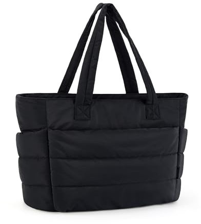 bagsmart Damen Handtasche Tote Bag Daunentasche, 20L Einkaufstasche mit Schultergurt, Leichte Umhängetasche für Arbeit Reise Shopping Schule, Schwarz