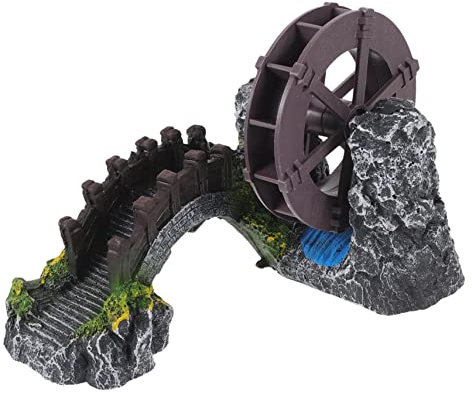 OFFSCH Pont D’Aquarium Miniature à Roue D’Eau Rotative, Décor sous-Marin pour Aquarium, Petit Modèle en Résine Bulle D’oxygène, Décoration De Bassin D’Eau Douce Artificielle