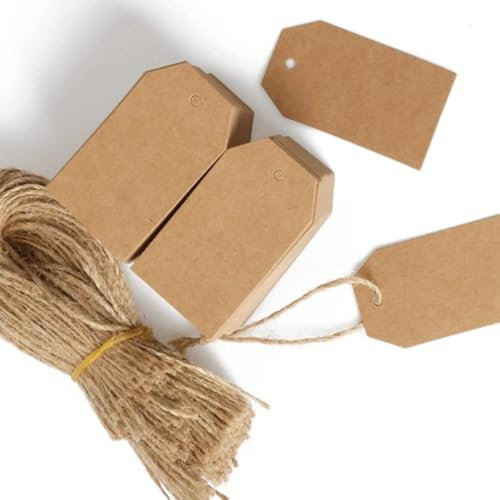 Voarge 100 pezzi e Spago di Iuta etichetta Regalo, 7x4cm Cartoncino Kraft etichetta Handmade per Cartellini Prezzi, Barattoli ed Tag Bomboniere