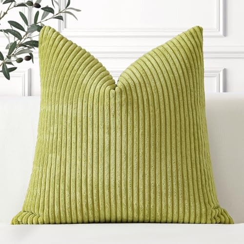 Artscope Ein Kissenbezug Kordsamt Zierkissenbezug Dekokissen Sofakissen 60x60 cm Cord Kissenhülle Couchkissen Dekorative Weiche Kissen für Sofa Wohnzimmer Zuhause Schlafzimmer Bohnengrün