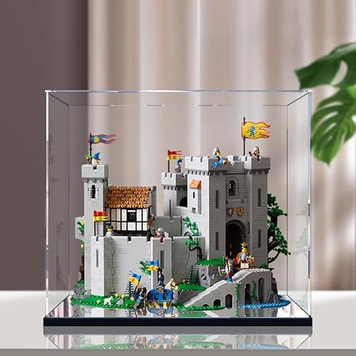 Boîte d'affichage de grain de bois de noyer de 2 cm, boîte d'affichage de comptoir haut de gamme noir, convient pour Lego 10305 Château du Lion Knight, vitrine transparente de 3 mm d'épaisseur (noir+