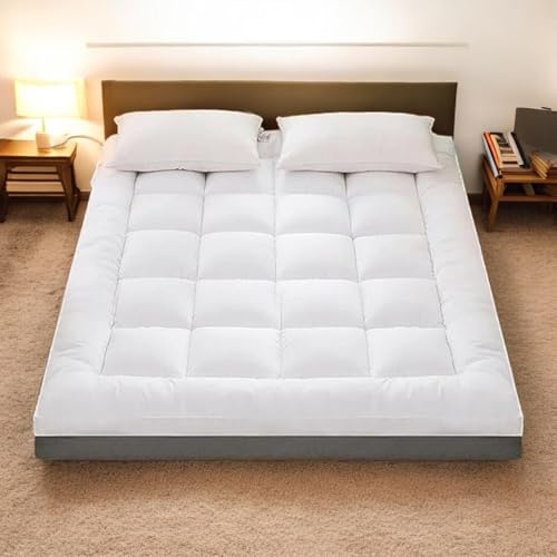 Pro Home1400gsm Double Bed Mattress Topper 10cm Extra Thick Hypoallergenic Firm Mattress Toppers Double Size Bed With Soft Microfiber Fill Breathable & Washable Quilted Topper with Secure Straps