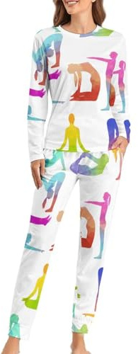 JZemdybill Ensemble de pyjama à col rond pour femme, pyjama mignon pour femme, pyjama pour femme avec poches, Gymnastique., L