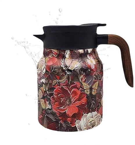 Raidley Tee Thermoskanne Mit Vintage Blumenmuster, 1000 Ml Isolierter Teekessel, Isolierte Vintage Teekanne Mit Integriertem Tee Ei, Blumen Teekanne Aus Edelstahl, Für Zuhause, Wohnung