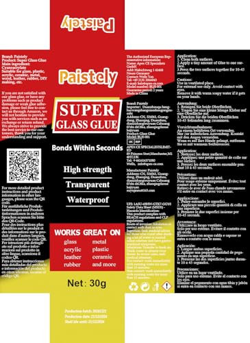 Super Glass Glue, Waterproof And Heat-Resistant Adhesive for Glass Repair, Strong Clear, Superglue For Bonding Ceramic, Plastic, Vinyl, Acrylic, Metal, Etc. (30g)