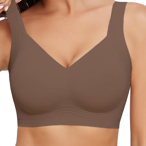 Mivorica Full Coverage Non Wired Wireless Bra,Push Up Seamless Comfort Bras for Women UK,Coffee,3XL