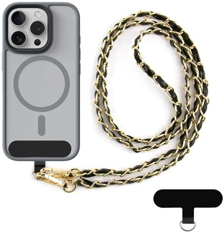 Crossbody Phone Lanyard, Metal CellPhone Chain Anti-Theft Phone Strap for iPhone 17, Womens Neck Strap Compatible with iPhone and Most Smartphones