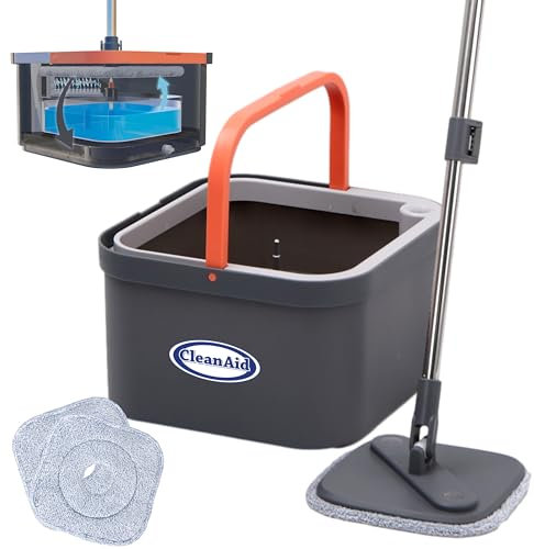 CleanAid AquaSplit Wischmopp Set mit Eimer, trennt Schmutz- von Frischwasser, innovatives 2 Kammer Bodenwischer Set, Selbstauswringend, inkl. 2 Mikrofaser Wischbezüge