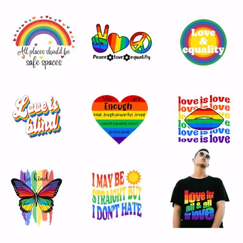 SUPERDANT 9 PCS Rainbow Inspiration Iron on Transfers Text Love Butterfly Iron on Transfer Paper Colorful Transfer Paper T-Shirt Printing Heat Transfesr Vinyl for T-Shirt Canvas Bags Jackets Bag
