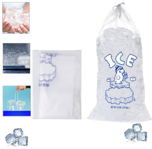 10PCS Ice Bags with Drawstring,Ice Bags for Ice Machine Storage Freezer Keeper,Heavy Duty Ice Bags can Withstand 8 Pounds,Ice Bags for Ice Cubes,Ice Cube Bags,Ice Bags for Ice Cubes,Ice Bags Reusable