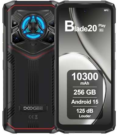 DOOGEE Blade20 Play 5G Rugged Smartphone, 125dB, 10300mAh, 32GB+256GB, Display 6.6 HD+ 90Hz, 50MP Camera, Octa-Core 6nm, Triplo Slot, NFC, Telefono Indistruttibile Unlock, Android 15, 2025, Rosso