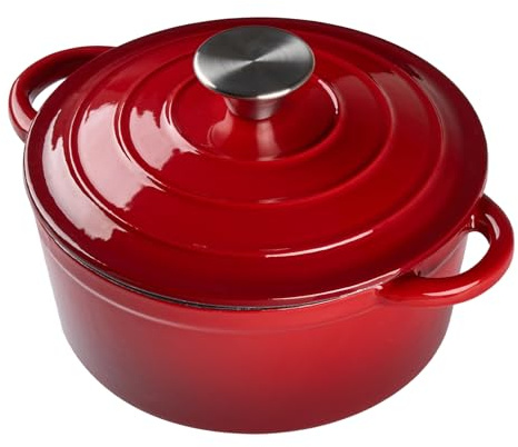 Warmiehomy Enamelled Cast Iron Pot with Lid,Red 5L Non Stick Deep Dutch Oven,Ovenproof Casserole Pot Cooking Stockpot for Induction and Oven Safe,26cm