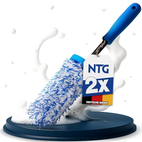 NTG Mikrofaser Felgenbürste 2 Stück - wechselbarer Bezug Felgenreinigung | Bürstenbezug austauschbar - schonende Reinigung bis ins Felgenbett - ideal für Alu- und Stahlfelgen im 2-teiligen Set