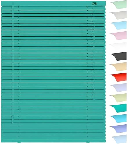 25mm Slat Aluminum Mini Blinds For Indoor Windows, Cordless Horizontal Venetian Blind & Shades, 60/70/80/90/120/140/160cm Light Filtering Window Blinds Privacy Curtains For Home Office Door(Dark green