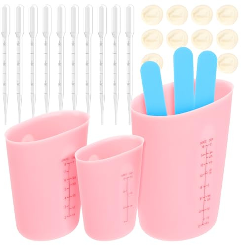Euablfo 3 Stück Silikon Messbecher Set, 125ML/250ML/500ML Messbechers aus Silikons, Rührbecher Silikonbecher,mit 3 Mischstab, 10 Tropfer, 10 Fingerbetten für DIY Basteln Gießformen Formen