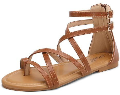 katliu Sandalias de Tiras Mujer Planas Verano Gladiador Chocolate 39