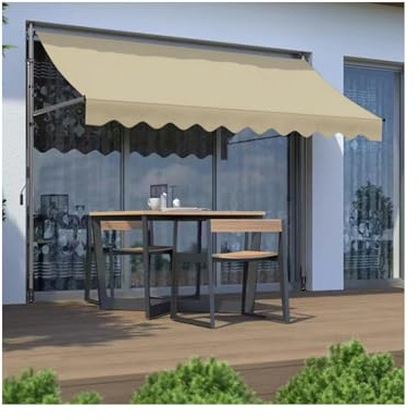 HUFIREHU Tenda Da Sole A Bracci Estensibili,Tenda Da Sole A Morsetto Per Esterno,Tende Da Sole Per Balconi,Altezza E Inclinazione Regolabile,Per Balcone E Terrazzo(Beige,1.5M/4.9FT)