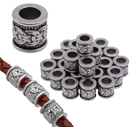 20 PCS Hair Bead Viking Style Paracord Beard Beed Braiding Spacer for Dreadlocks Ponytail Homemade Craft Projects