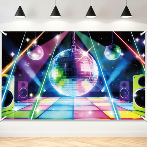 TNKBREEZE Disco Decorations Backdrop 80s 90s Theme Retro Glow Party Decoration Photo Background 5.9×3.6ft Disco Ball Dance Banner Portrait Photo Booth Props Supplies for Birthday Prom