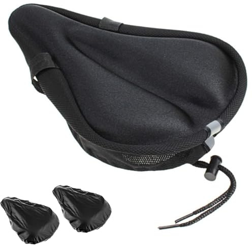 Gel Bike Seat Cushion with Reflective Strip + 2 Waterproof Covers | Gel Seat Cover for Bike, Padded Exercise Bike Seat Cover, Bike Accessories for Cycling & Bicycle Saddle Protection