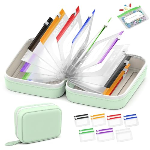 Bolsa para Guardar Medicamentos, Juego de bolsitas impermeables para pastillas, Organizador portátil de medicamentos de viaje, Juego organizador de píldoras impermeable (Verde)