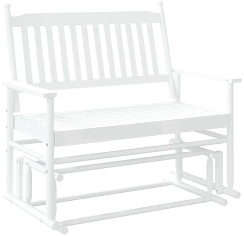 Mokuyary Gungbänk, vit, 118 x 70 x 104,5 cm, massivt trä, poppel balkong | Sittbänk parkbänk, balkongbänk utomhus bänk för trädgård terrass