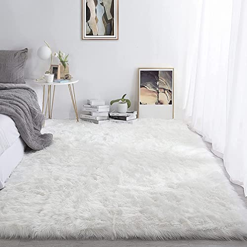 YIHAIC Peau de Mouton synthétique,Cozy Sensation comme véritable Laine Tapis en Fourrure synthétique, Man-Made Luxe Laine Tapis de Canapé Coussin (75 x 120 cm, Blanc)