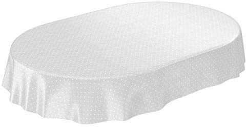 ANRO Wachstuchtischdecke Wachstuch Wachstischdecke Tischdecke Punkte Dots Gepunktet Uni Einfarbig Grau Oval 220x140cm