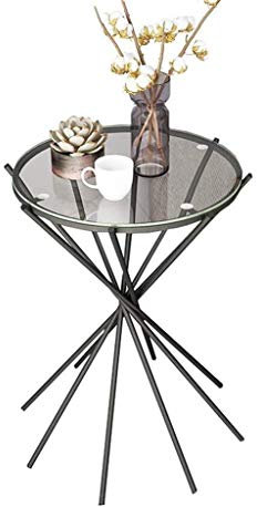 CGF Beistelltische Runder Beistelltisch aus gehärtetem Glas Couchtisch Tablett Tisch aus Metall Beistelltisch für Wohnzimmer Schlafzimmer Büro Patio Yard Balkon, Gold, 15,7 in D X21,65 in H.