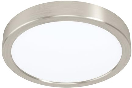 Eglo LED-taklampa, Fueva 5, Ø 21 cm, 1 glödlampa bygglampa av stål och en ljusyta av plast, taklampa i nickelmatt, vit, LED-bygglampa, varm vit