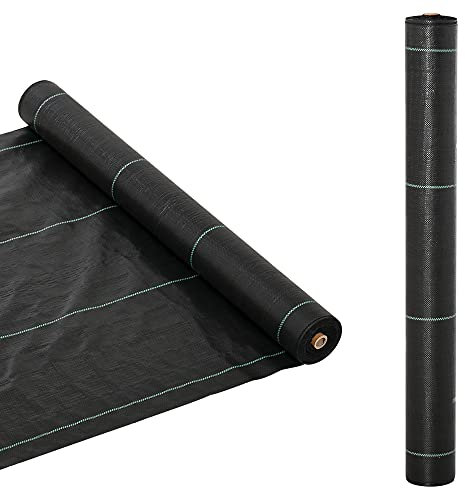 Outsunny 1m x 50m Weed Control Membrane, Heavy Duty Weed Control Barrier Fabric, 90gsm Ground Cover for Patios, Garden, Flower beds, Landscaping