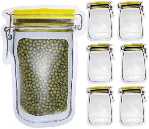 Sacchetti riutilizzabili per bottiglie in barattolo, 30 pezzi, sacchetti con cerniera, ermetici, per conservare alimenti, snack, a prova di perdite, con chiusura lampo, picnic, colore: giallo