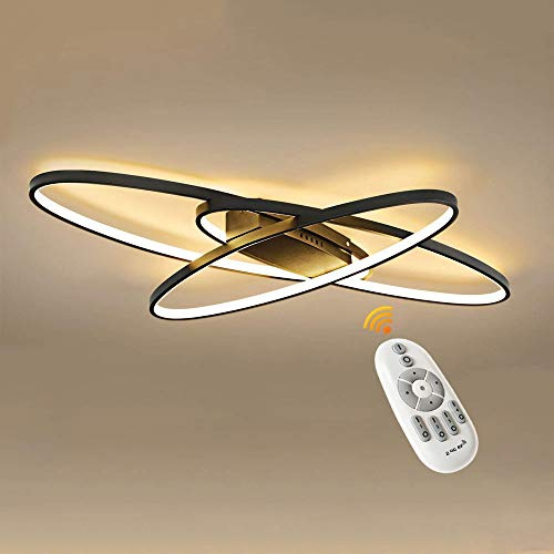 KAIRRY LED Dimmbar Deckenleuchte Modern Schwarz Deckenlampe Wohnzimmerlampe mit Fernbedienung Esszimmerlampe 62W 4340LM Innen Dekorative Deckenbeleuchtung für Wohnzimmer, Schlafzimmer, Küche und Büro